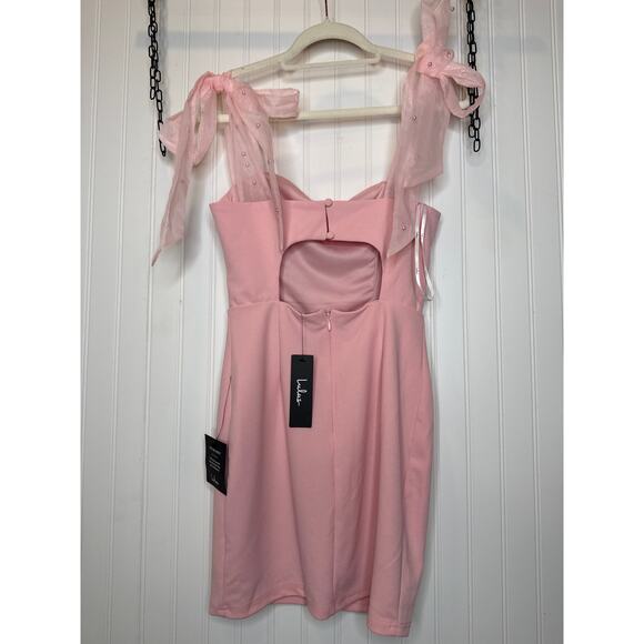 NWT Lulus Beaming Perfection Pink Pearl Organza Tie-Strap Mini Dress Party Sz S - Picture 3 of 7